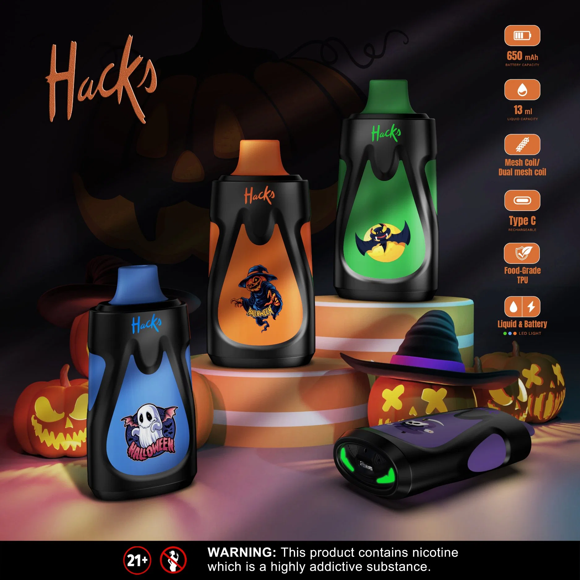 Halloween Halloween LED recargables al por mayor de 13ml 6000 puff Vape E-cigarrillo