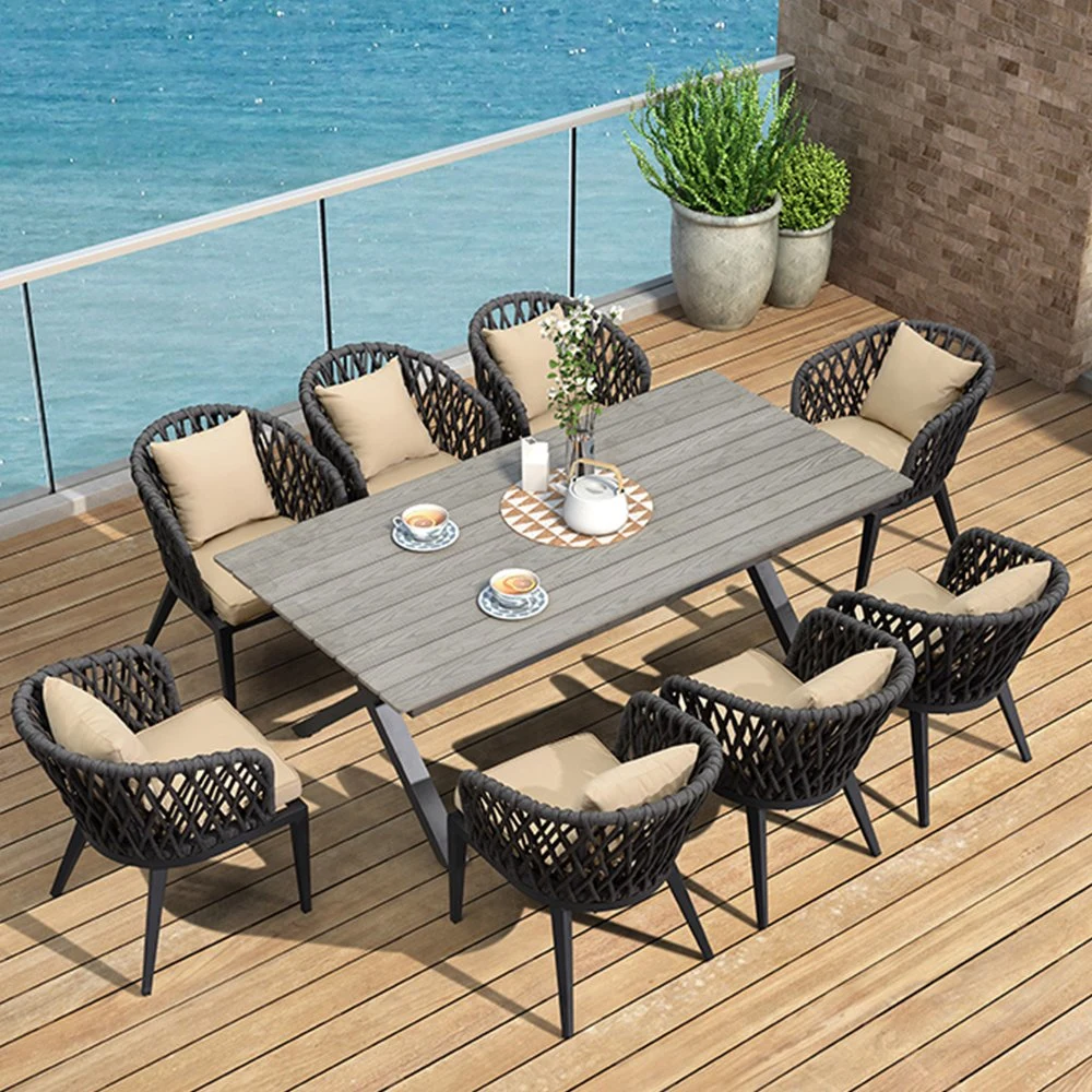 Outdoor Dining Table and Chair Modern Garden Furniture Set Luxury Commercial Hotel Restaurant Steel Frame Style