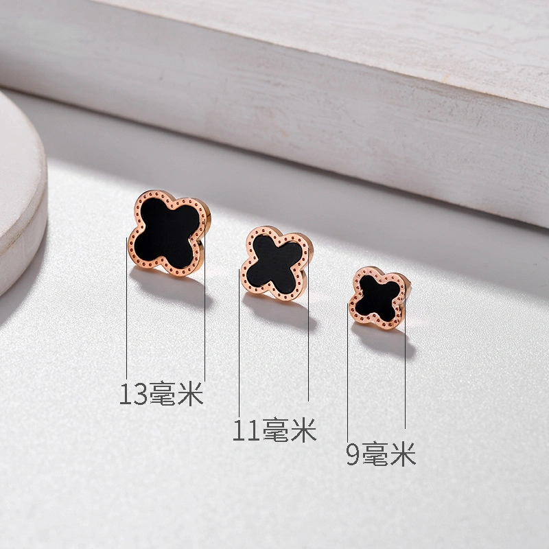 Titanium Classic Fashion Atmosphere Exquisite Temperament Four-Leaf Clover Stud Earrings