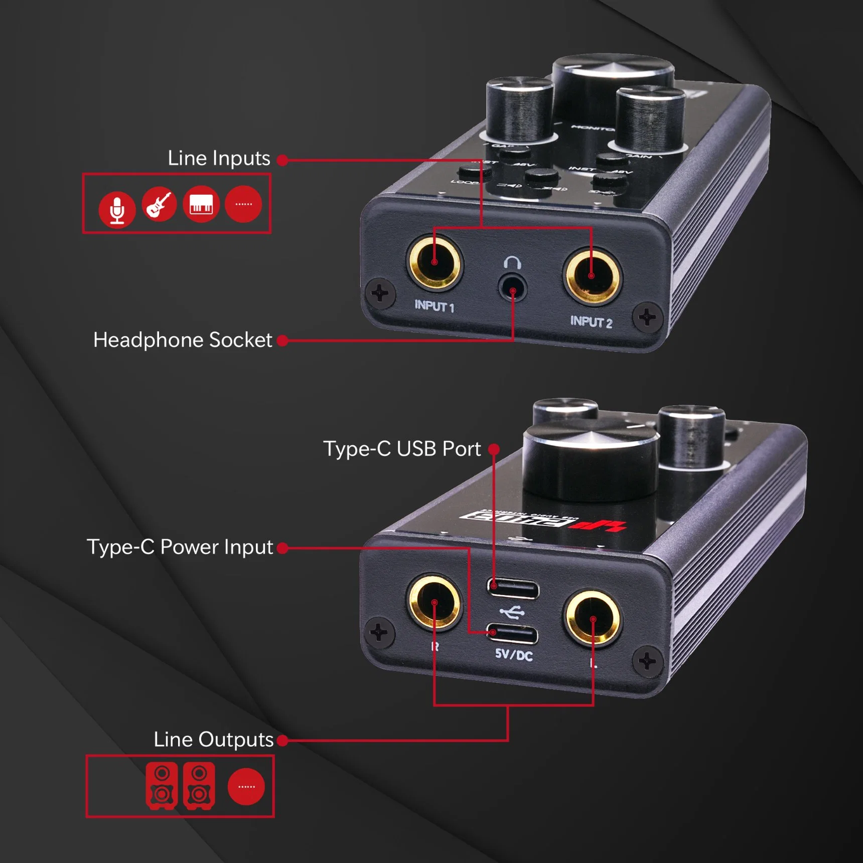 Interfaz de audio simple con velocidad de muestreo de 24bit 192kHz para vídeo Tomando podcast