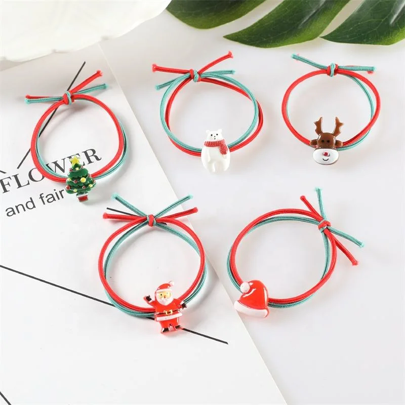 Christmas Santa Scrunchie Resin Princess Hair Rope Small Rubber Band Girl Braid Hair Accessories