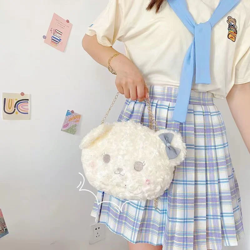 Saco de boneca urso de pelúcia Chefe Crossbody Bag da Bonitinha Saco de peles Lolita Pearl Cadeia Hoteleira Bear Bag