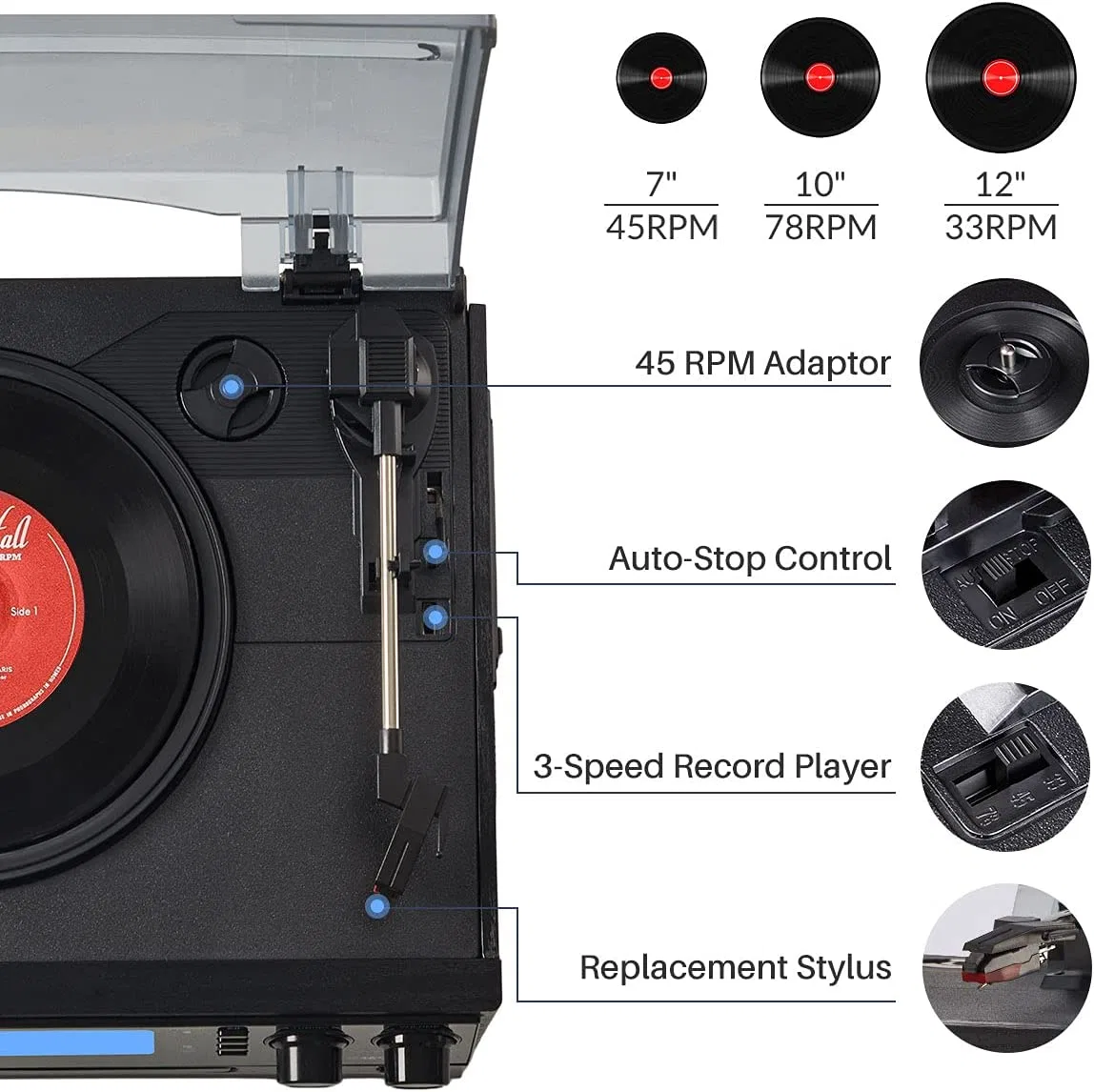 Hot Sale Stereo Vinyl Turntable Player with Cassette and CD Play