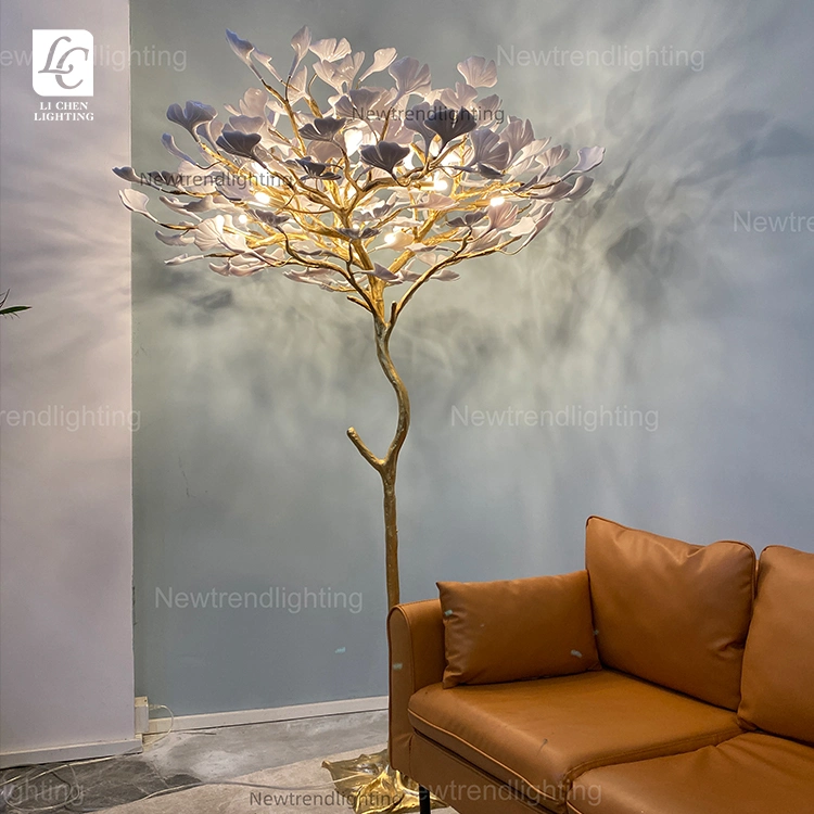 Standing Lighting Luxury Design Custom Ginkgo Tree Resin Modern LED Floor Lamp