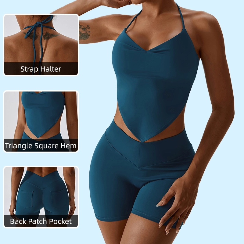 Chinese Sexy Yoga Suit Set Bra Shorts Women's Sports Vest Set Casual Halter Low Back Yoga Wear Sports Suit