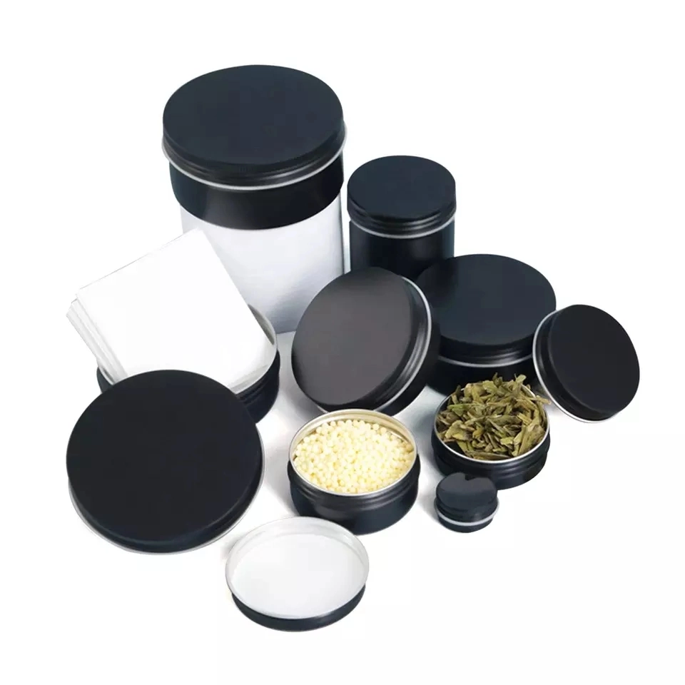 2 Oz 4 oz 8 oz pots en plastique PET transparent face droite bocaux W/ bordée d'aluminium lisse noir bordée Jar Jar 12 OZ 16 OZ