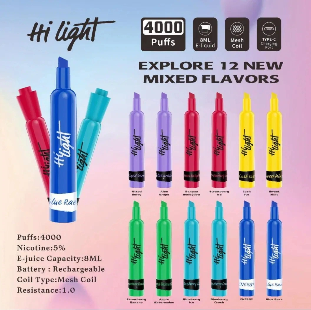 Hi Light 4000 Puffs Alibaba Compras VAPE Mayoreo 400mAh batería Destaque el vaporizador recargable Office 4 6K Puff