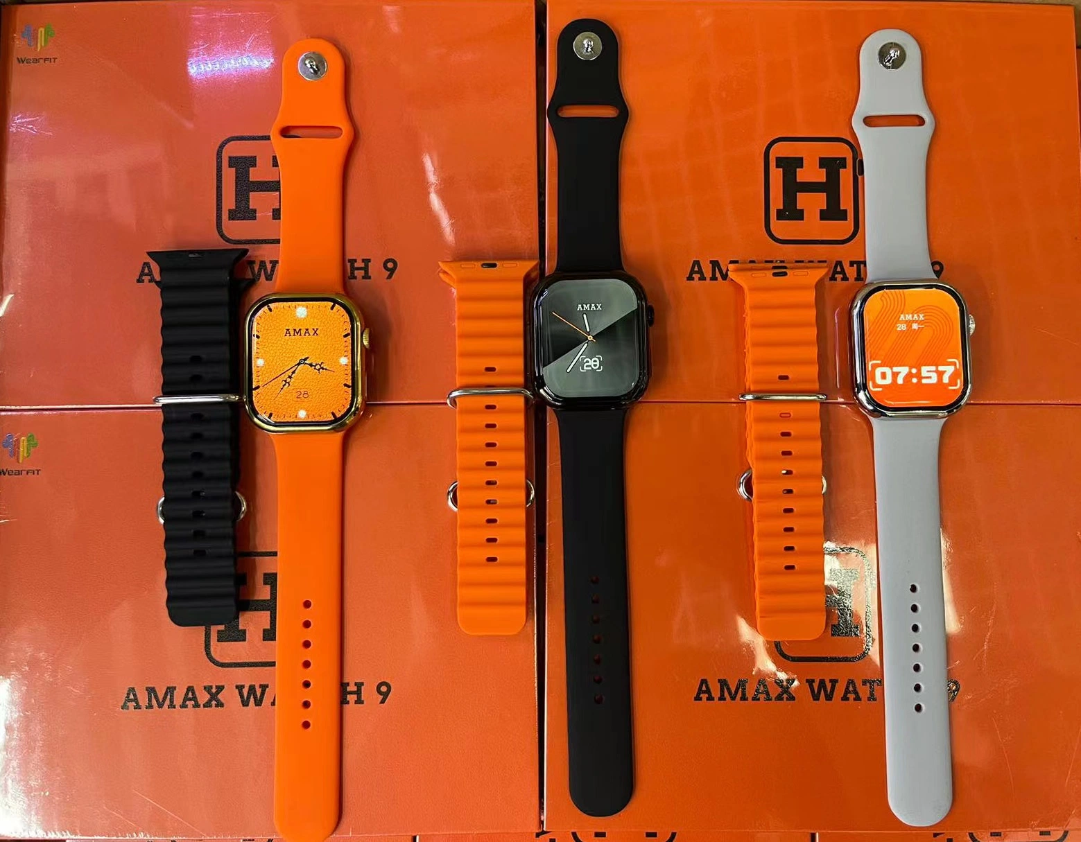 2023 Wholesale Amax Watch9 Smart Watch Three Straps Silicone, Ocean, Steel Strap Watch Mobile Camera Video Call Touch Screen