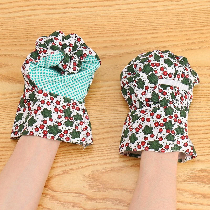 PVC Beaded Garden Work Printing Wide Mouth Thickening Protective Cut-Resistant Labor Gloves