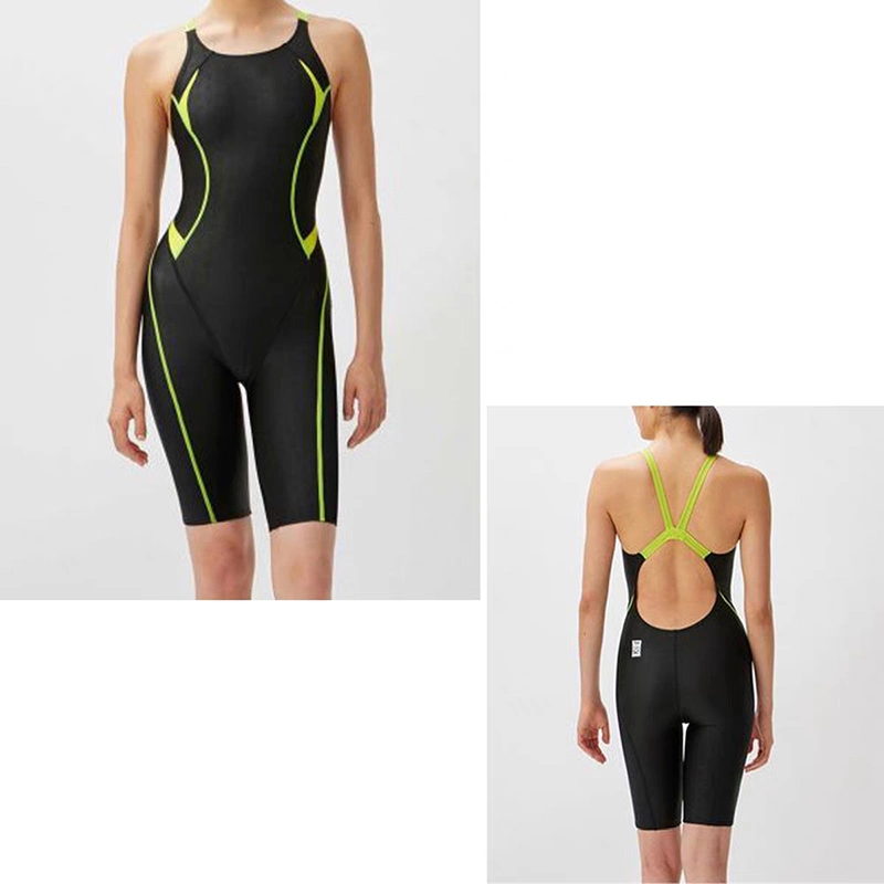 Maillot de bain de compétition professionnel une pièce pour femme, en PBT, pour athlètes, avec genouillères, pour sports de compétition, pour la musculation, et pour la natation.