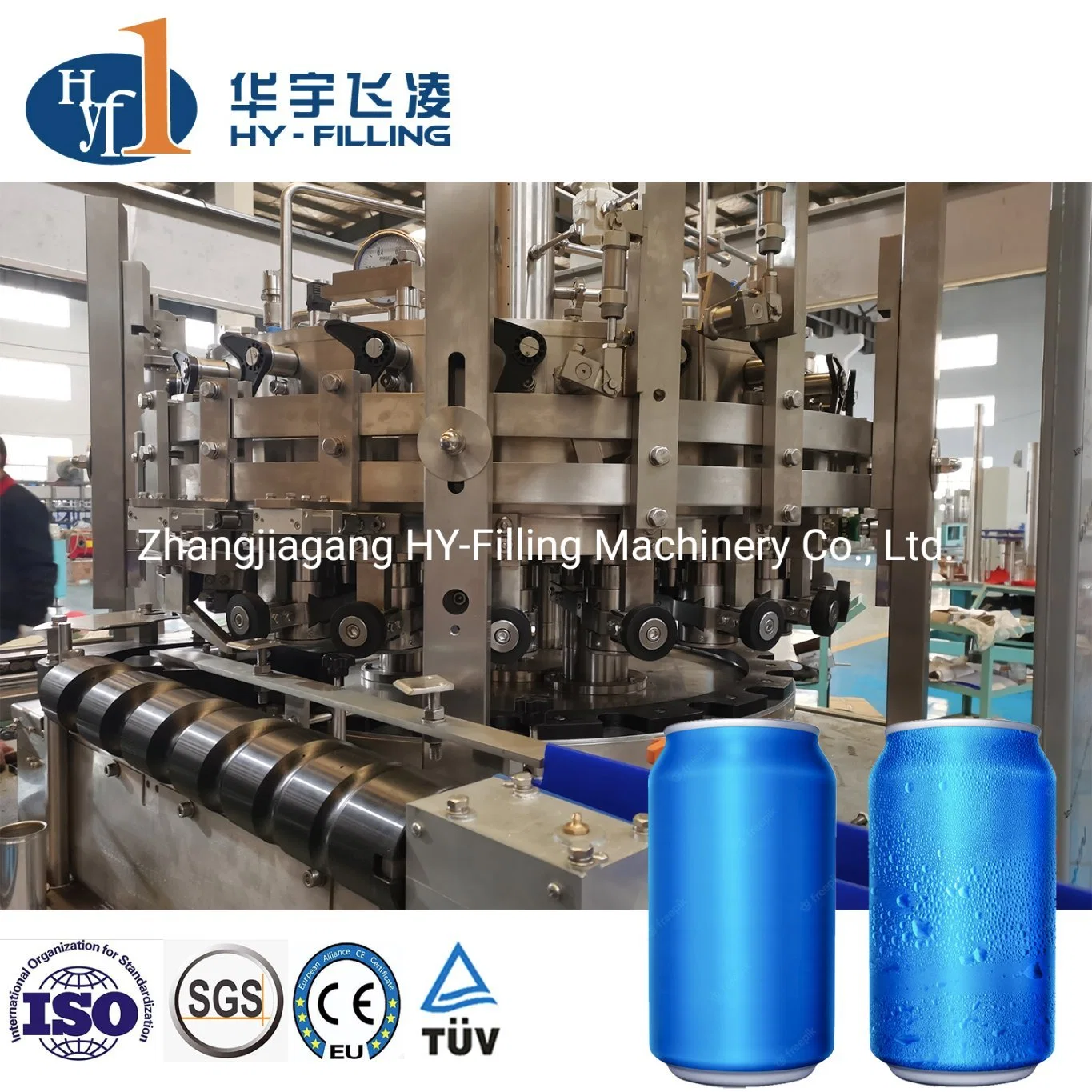 Automatic Aluminum Can Pet Bottle Energy Drink Carbonated Soft Drink Juice Beer Drinking Water Filling Sealing Labeling Packing/Packaging Machine/Equipment