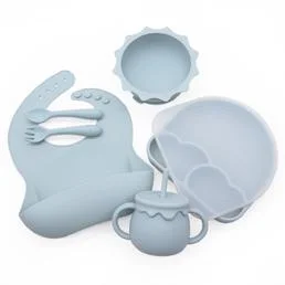 Baby Silicone Bowl 100% Food Grade Silicone Plate Cutlery Set Baby Spoon and Fork Set