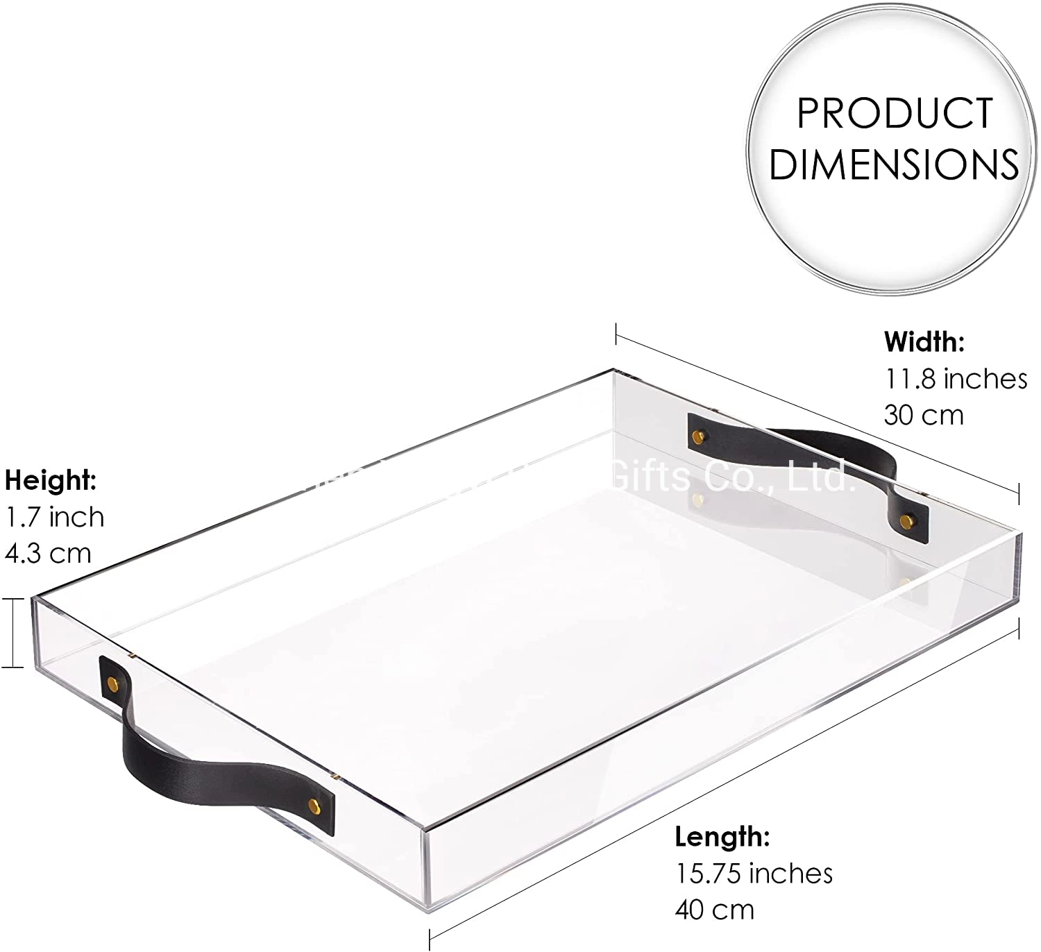Bandeja de servir acrílica a prueba de fugas con mango de cuero artificial