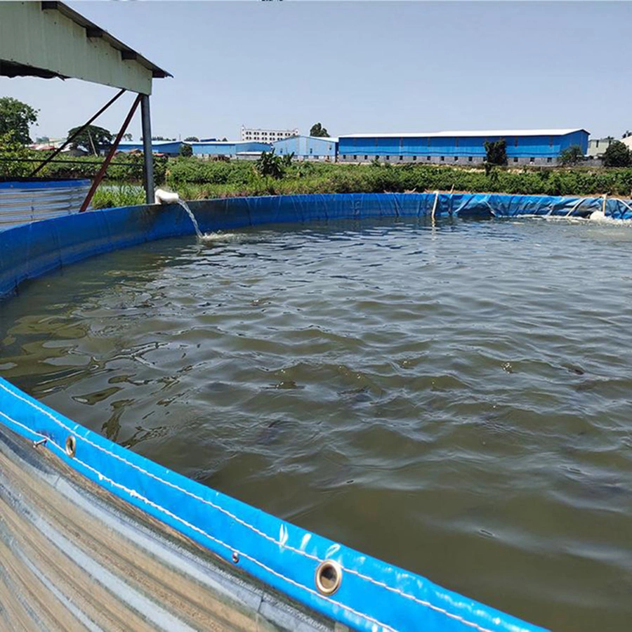 Réservoir de pisciculture avec doublure en PVC et HDPE pour l'élevage de poissons.