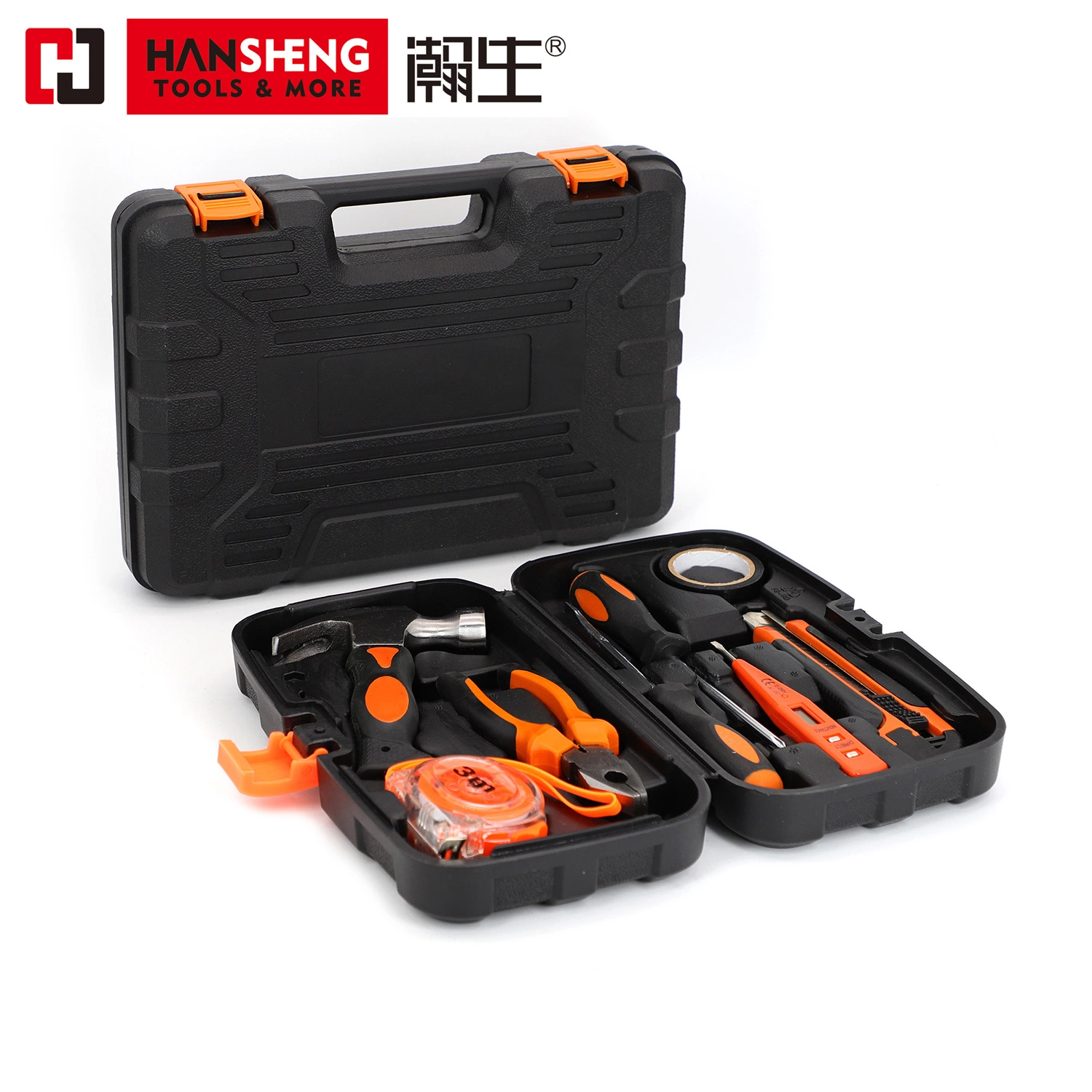 12 Set, Professional, Household Set Tools, Plastic Toolbox, Combination, Made of Carbon Steel, CRV, Polish, Pliers, Wire Clamp, Hammer, Wrench, Snips