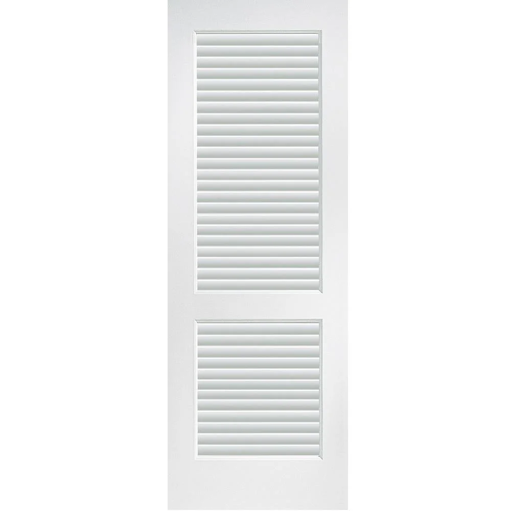 Louvered Wood White Primed Door with 2 Lite Louvered Panel for Wardrobe Cabinet Closet