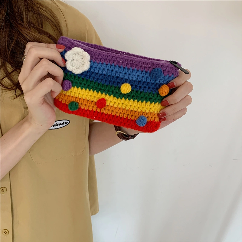 Funny Lovely Wholesale Hand-Woven Knitted Bag Contrast Color Small Capacity Purse Bag