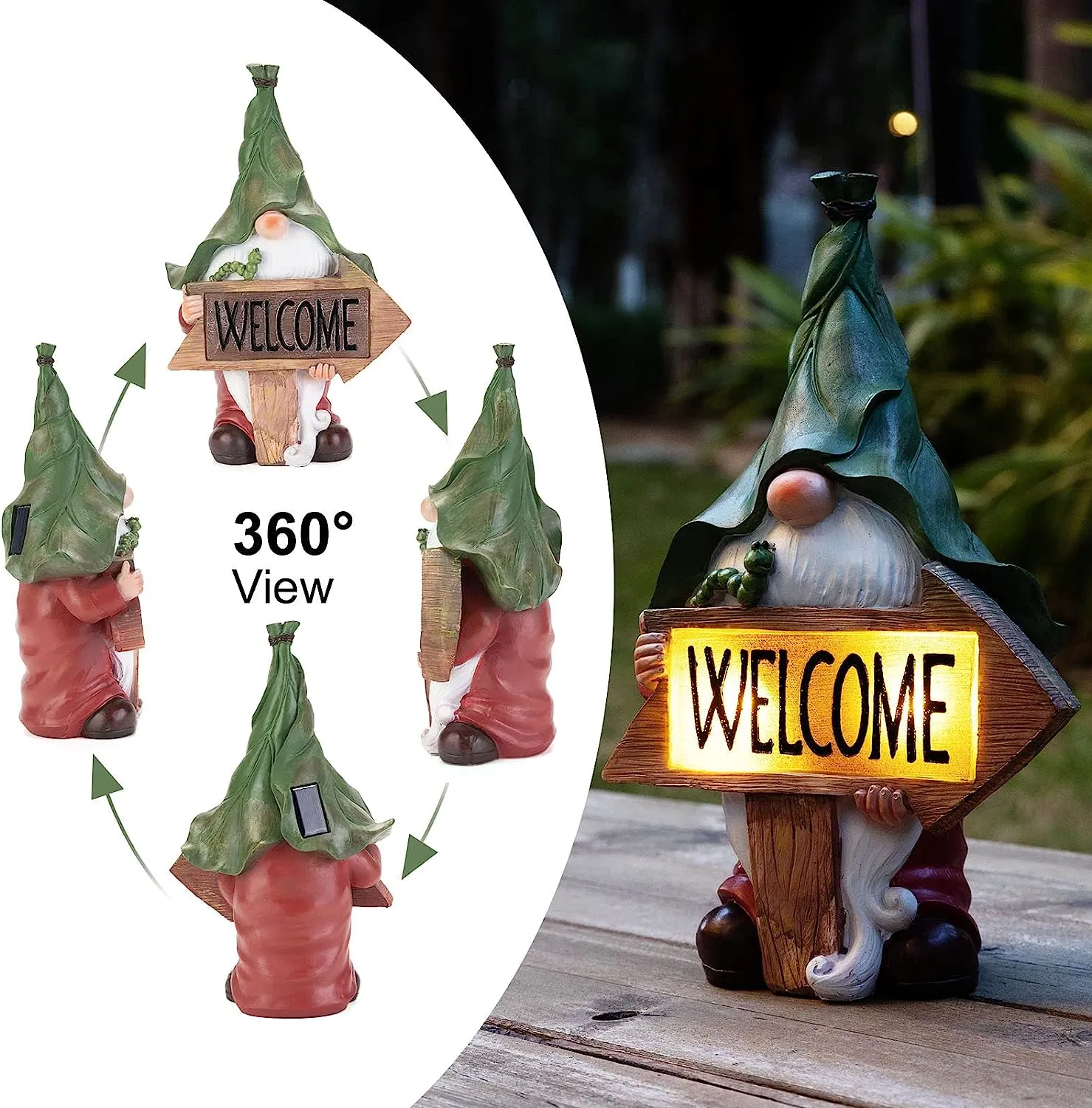 Ornamentos do jardim do Gnome da resina decoração solar exterior esculturas do jardim das estátuas Decorações de arte de jardim para o gramado Pátio de pátio de quintal Housewarming