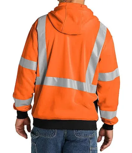 Hi Vis Jacket Hooded Visibility Hoodie Safety Work Zip up Fleece Hoody Hooded Jumper Sweatshirt Security Workwear