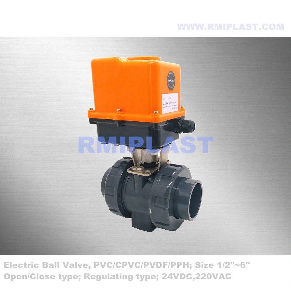 Plastic Electric Ball Valve PVC PP CPVC PVDF Body with Backup Battery Power Fail Closed Position