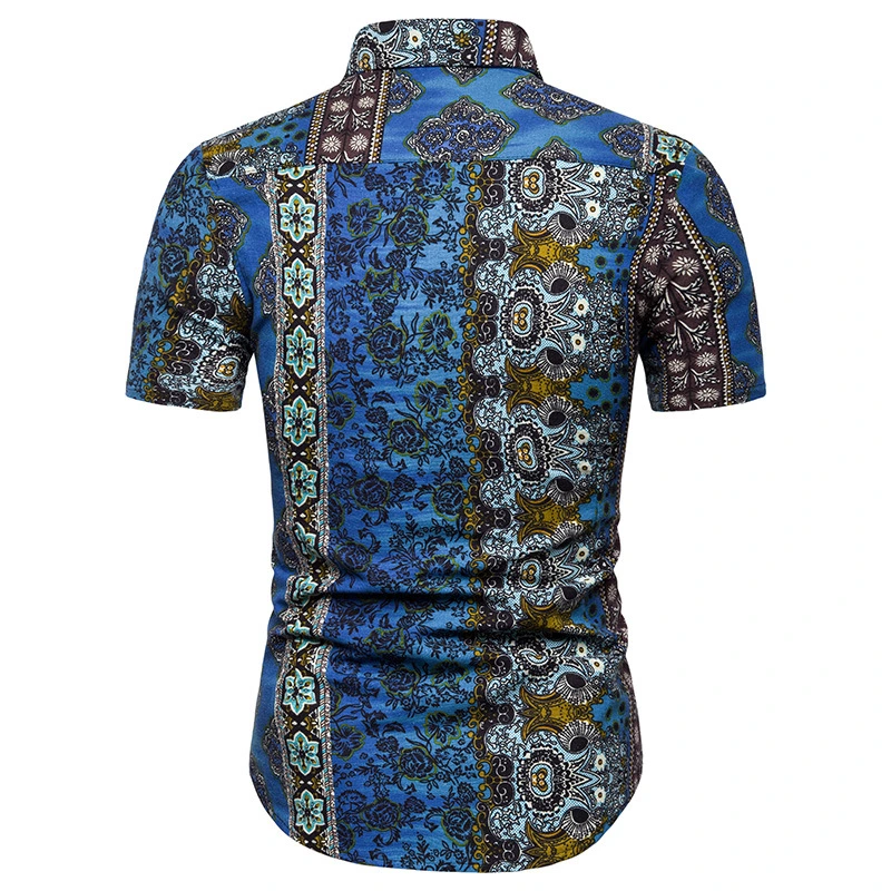 African Men Collar Fashion Digital Printed Summer Beach Vacation Casual Polo Shirt