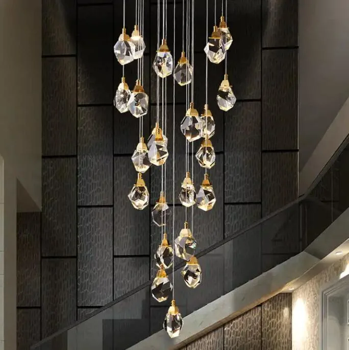 Treppe Pendelleuchte Moderne Luxus Decke LED Kristall Kronleuchter Anhänger Licht