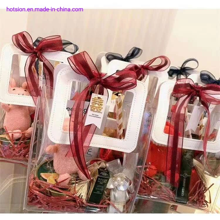 Ins PVC transparente saco de mão os doces de casamento com Dom Dom plástico bag Flower Cosméticos Embalagem