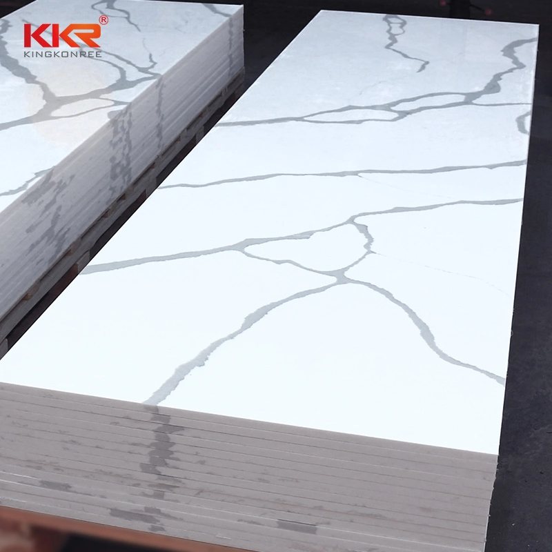 Diseño de mármol blanco de Carrara diseñado artificiales Superficie sólida de Cuarzo blanco Calacatta Hoja de losa de piedra