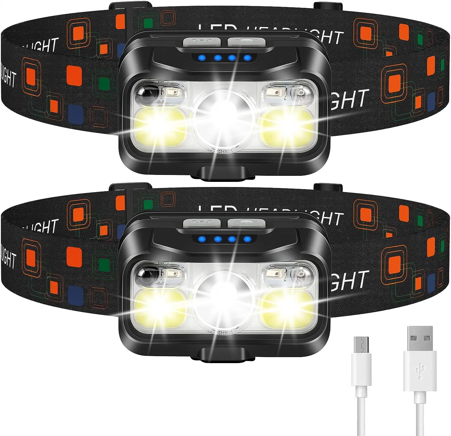 Headlamp Flashlight, 1200 Lumen Ultra-Light Bright LED Rechargeable Headlight with White Red Light,2-Pack Waterproof Motion Sensor Head Lamp,8 Modes for Outdoor