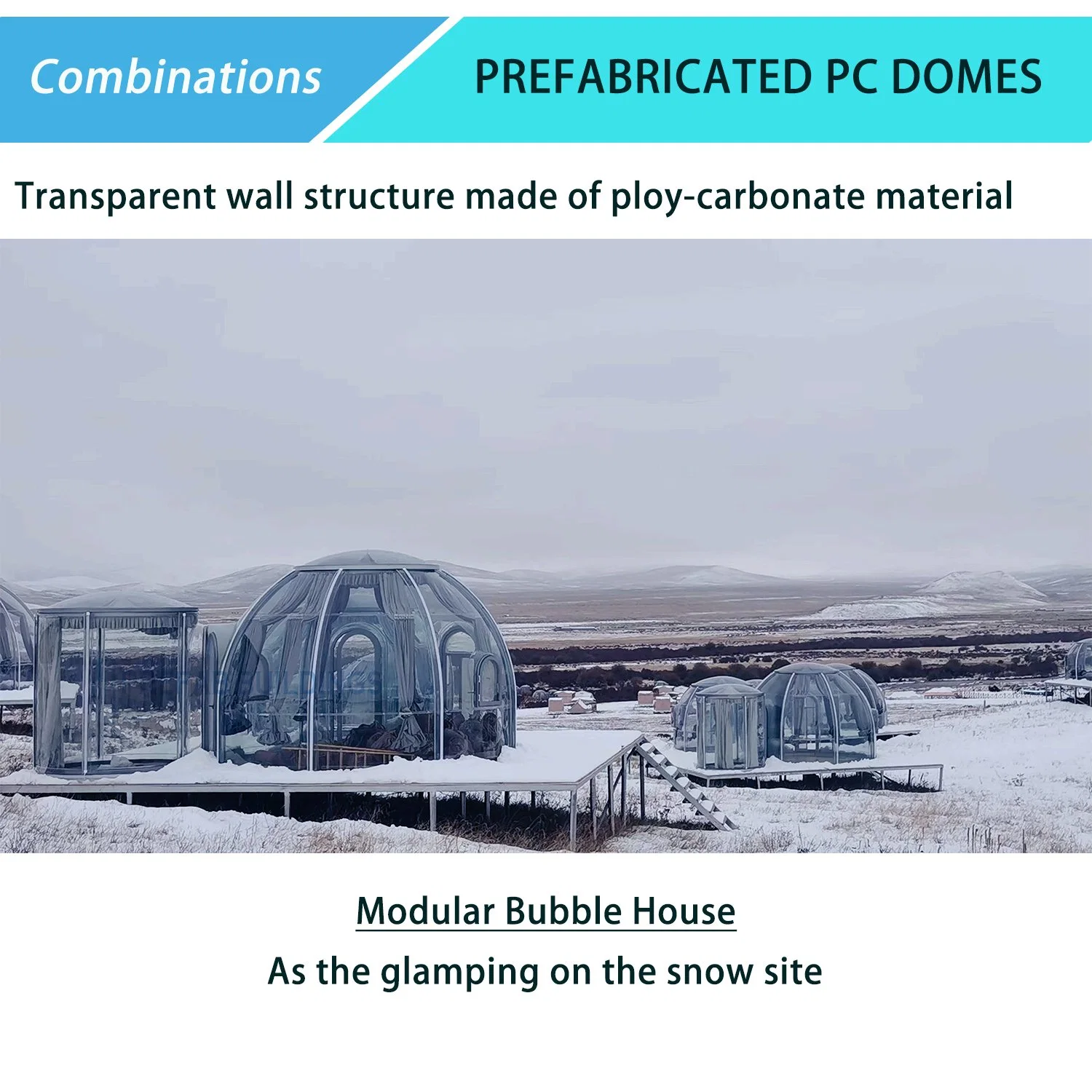 Modern Prefab House PC Dome/Outdoor Glamping/Camping em Snowfield/ Igloo