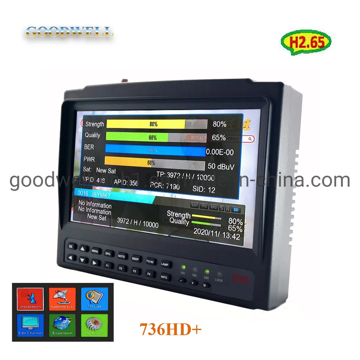 736HD+: New IPS Panel 7 Inch Handheld Digital Satellite Finder for CCTV Camera Testing Support DVB-S/S2 MP4 Hevc (H2.65) AVS/AVS+