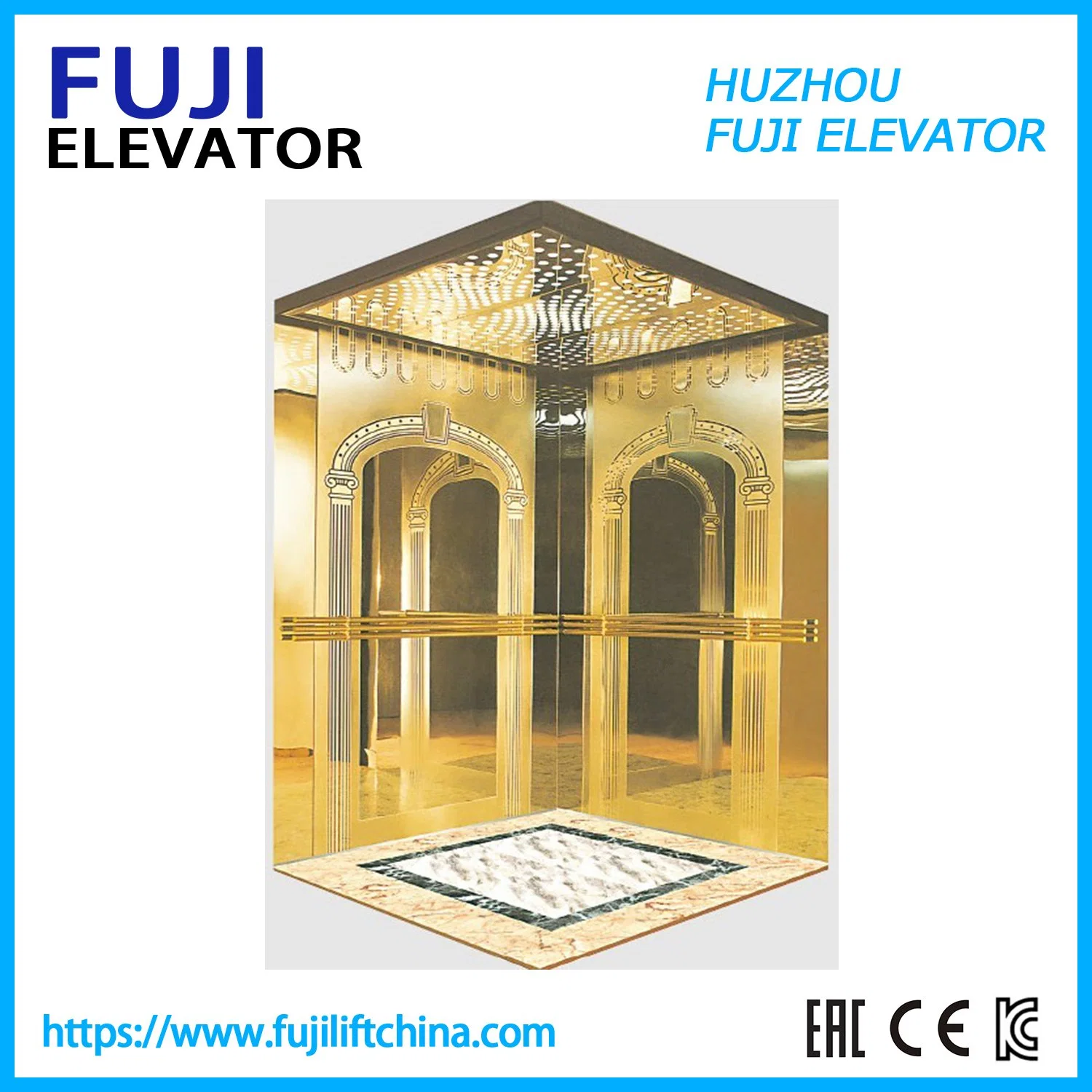 FUJI Golden Titanium Mirror Etching Stainless Steel Finish Passenger Lift Bed Lift hospital Lift