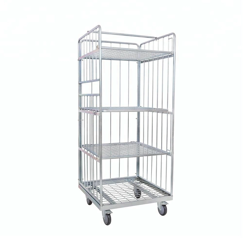 Chinese Furniture Manufacturer Hospital Cleaning Warehouse Metal Stainless Steel Workshop Folding Picking Dirty Roll Cart Laundry Cage Trolley