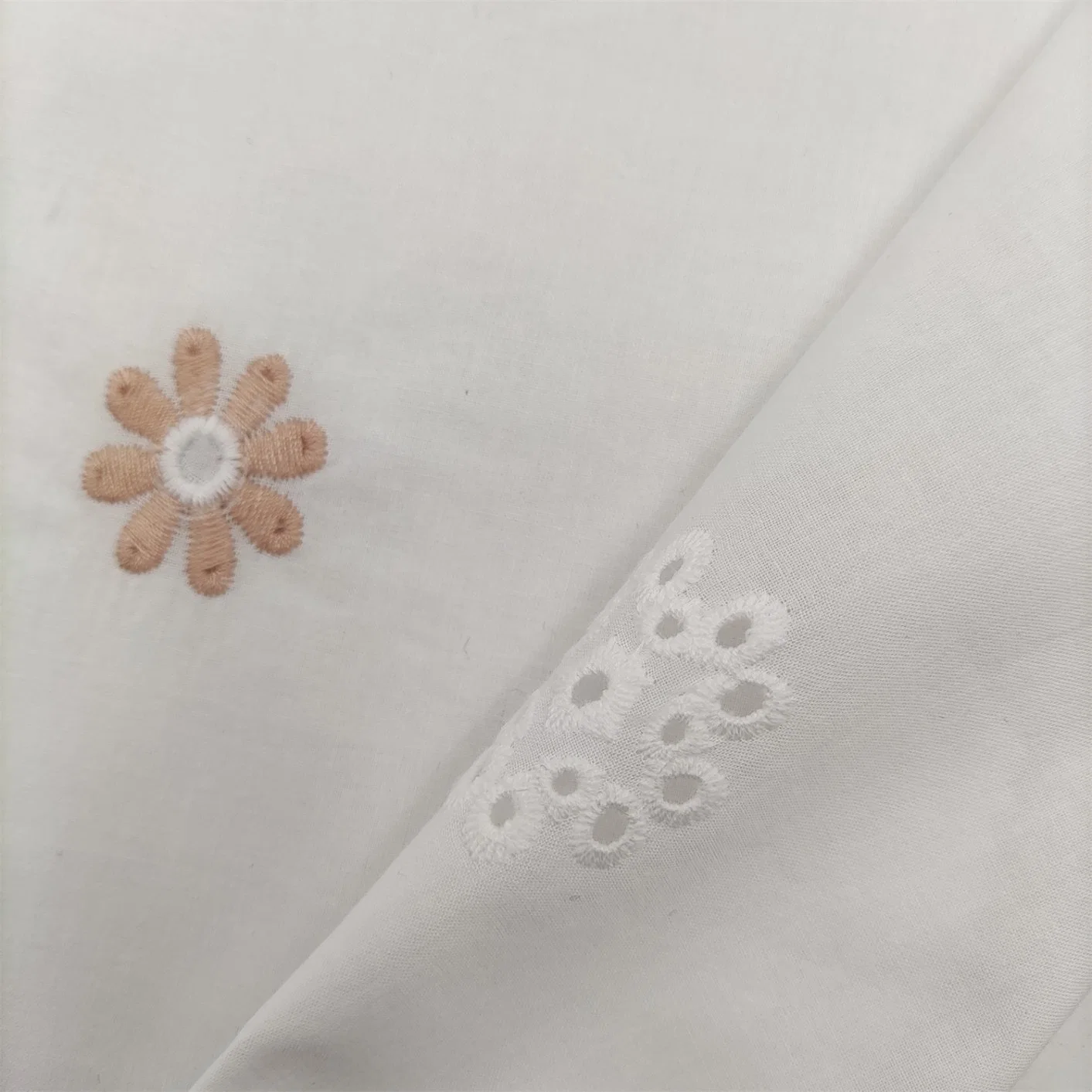 100%Cotton Eyelet with Colored Flower Embroidered Fabric for Children Women Girl Garment Fabric