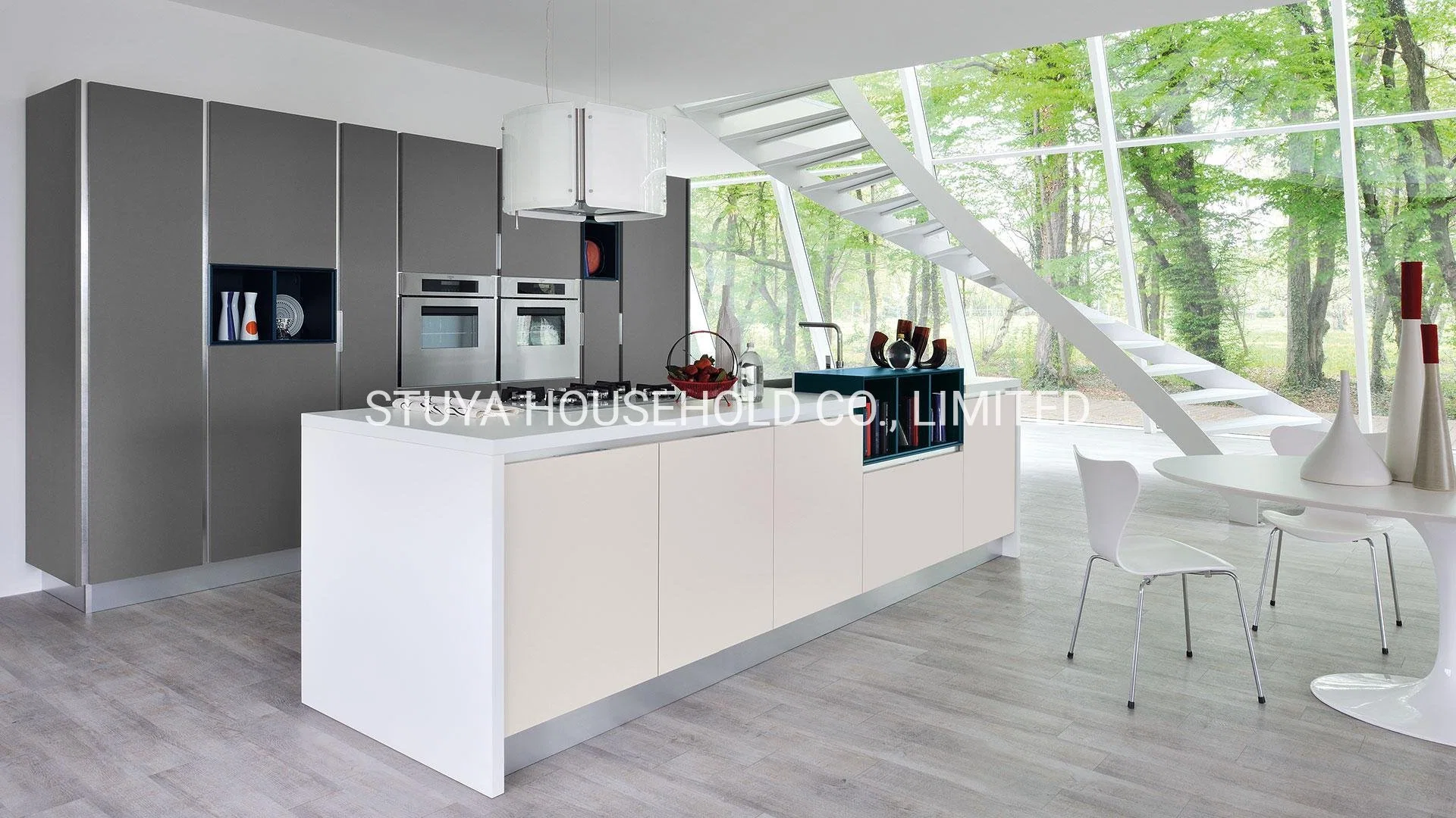 Estilo moderno Diseño simple Mobiliario Foshan Cocina laca Blanca Hogar Muebles Cocina Cabinet