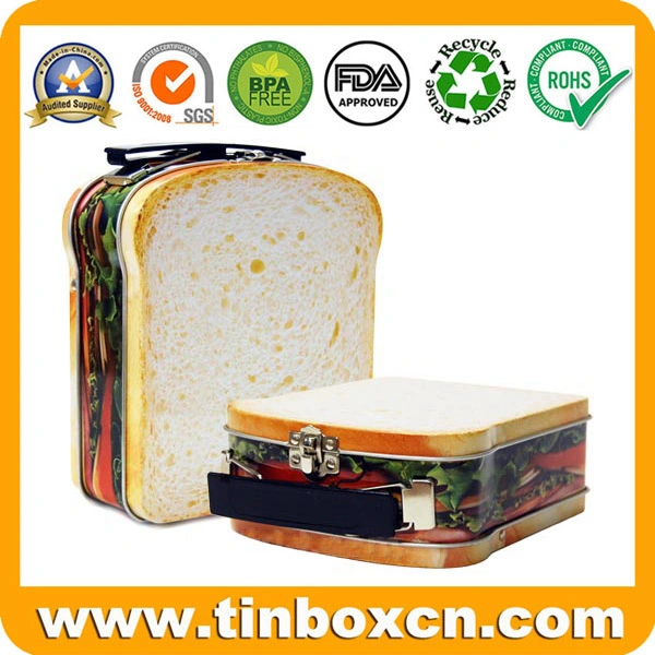 Customize Sandwich Shape Metal Tinplate Lunch Box with Handle