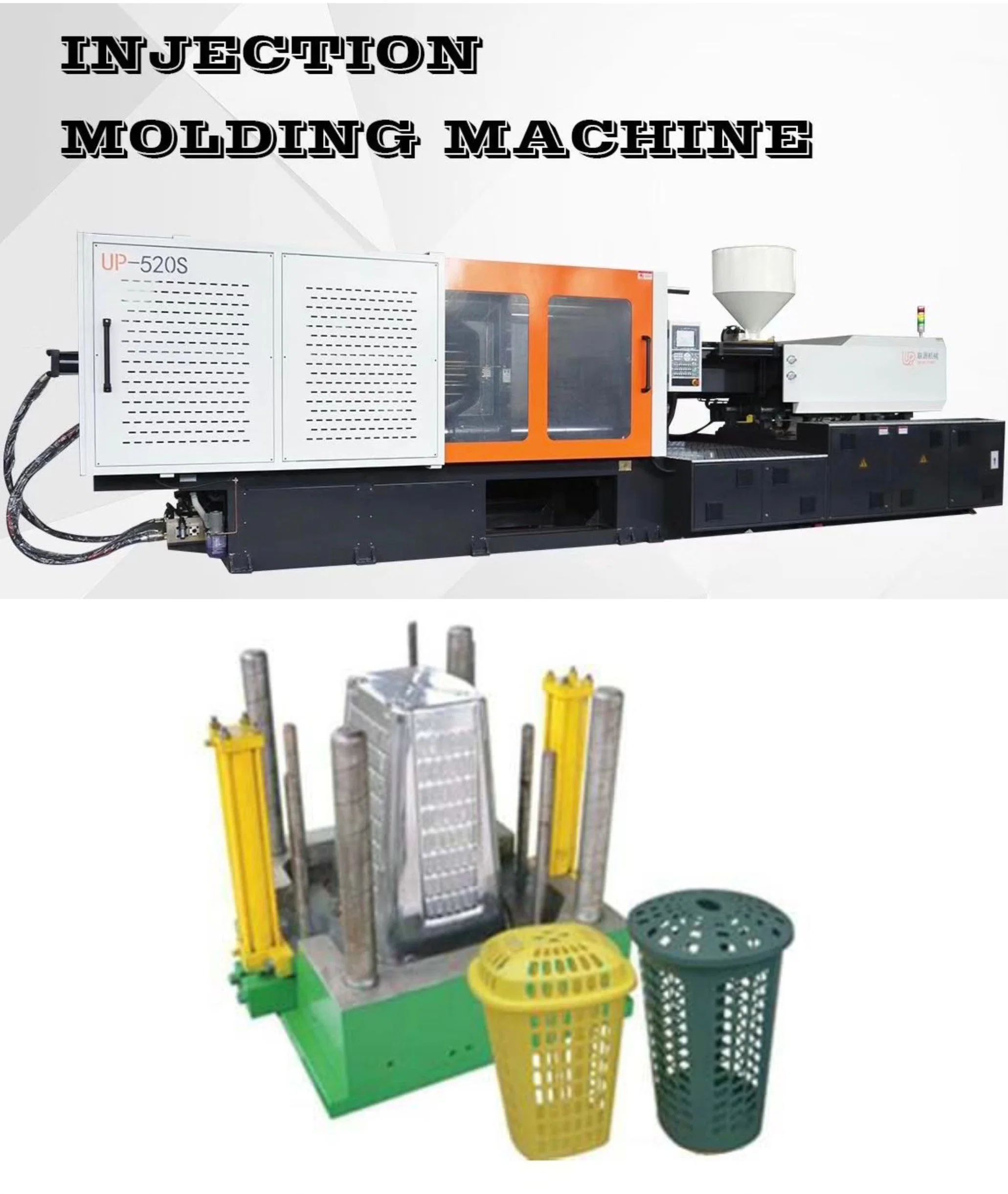 Uma solução completa de máquina de moldagem por injeção para cadeiras, caixas e baldes de plástico.