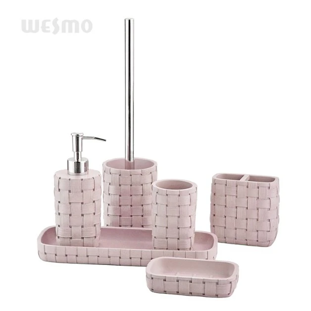 Polyresin Bathroom Accessories with Dispenser, Toothbrush Holder, Tumbler, Soap Dish and Tray