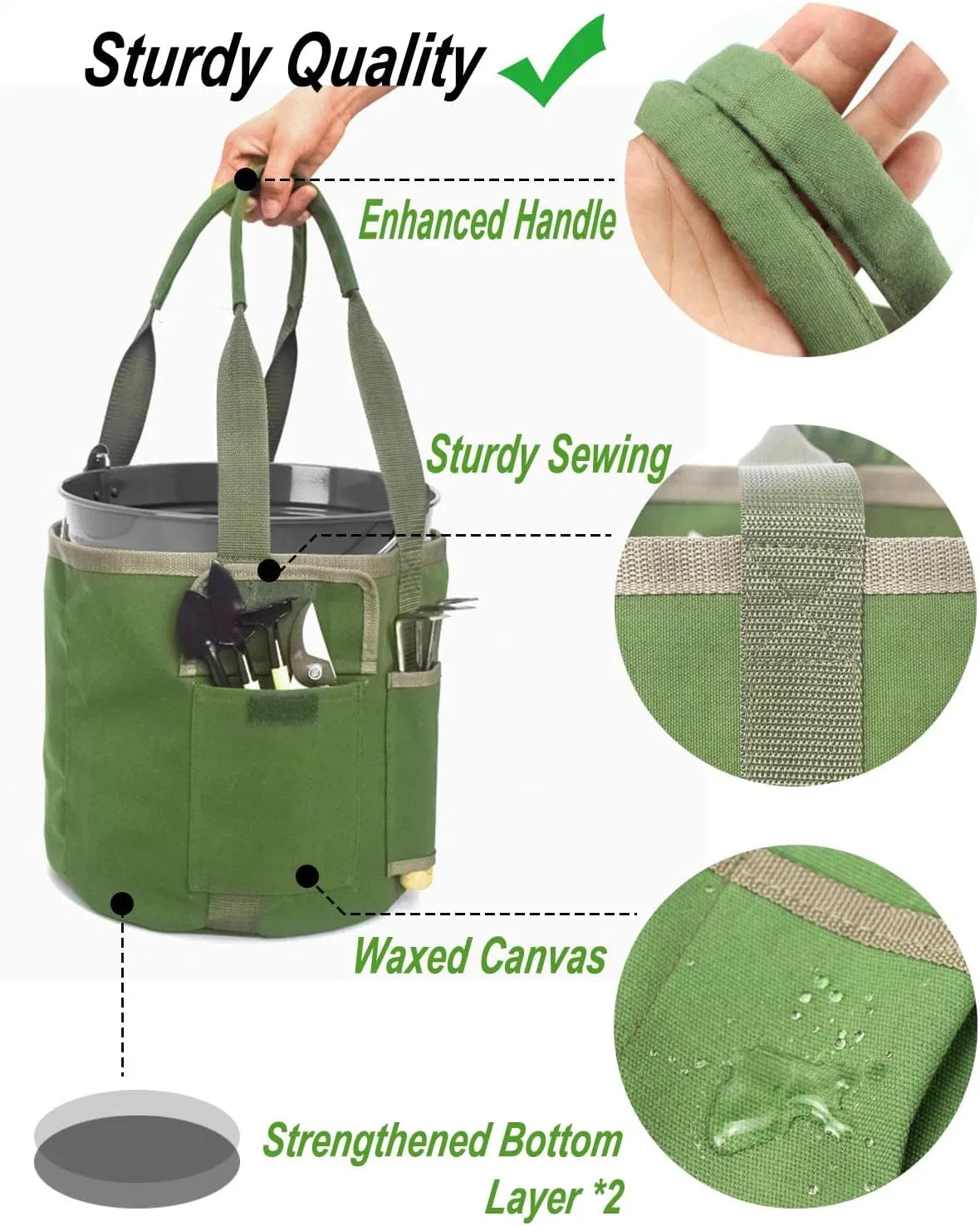 Gartenwerkzeuge Eimer Tasche, Gartenorganisator Tasche für 5 Gallonen Eimer mit Taschen, Garten Leinenbeutel für Werkzeuge