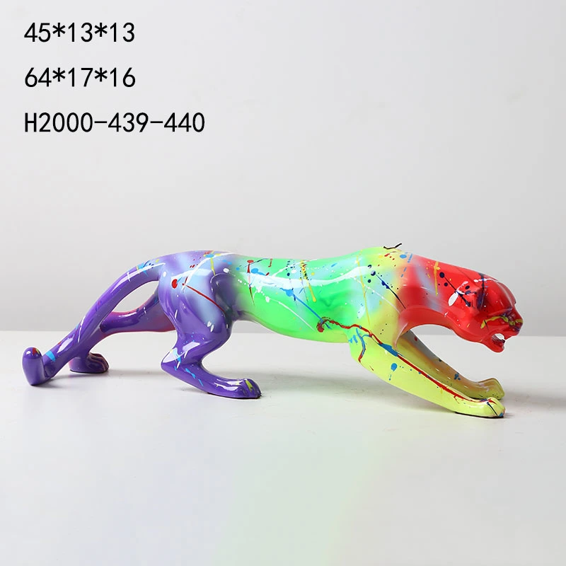 Domineering Leopard Statue Fugurines Fluorescent Color Polyresin Decoration Crafts