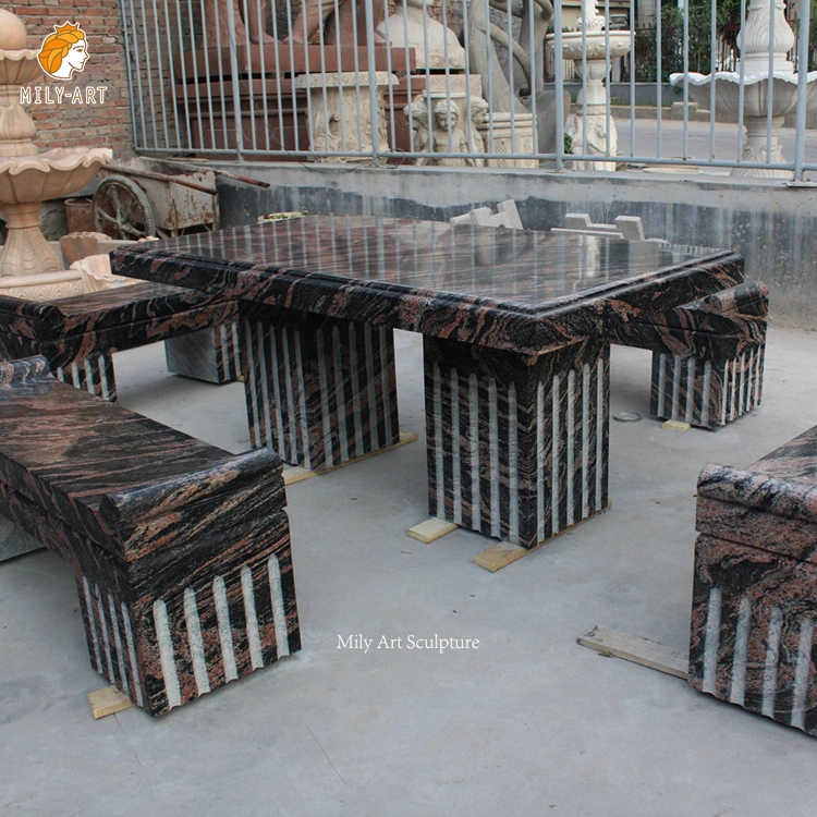 Ensemble de meubles de jardin Sunset Red Marble Square Table et tabouret Chaise