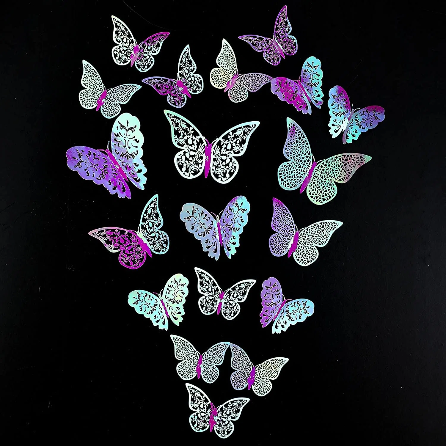 72 piezas 3D Butterfly Wall Art Sticker Set 3 tamaños Para el hogar del cuarto vivero Oficinas del salón niños dormitorio Cuarto de baño Living Decoración de la habitación (púrpura holográfico)