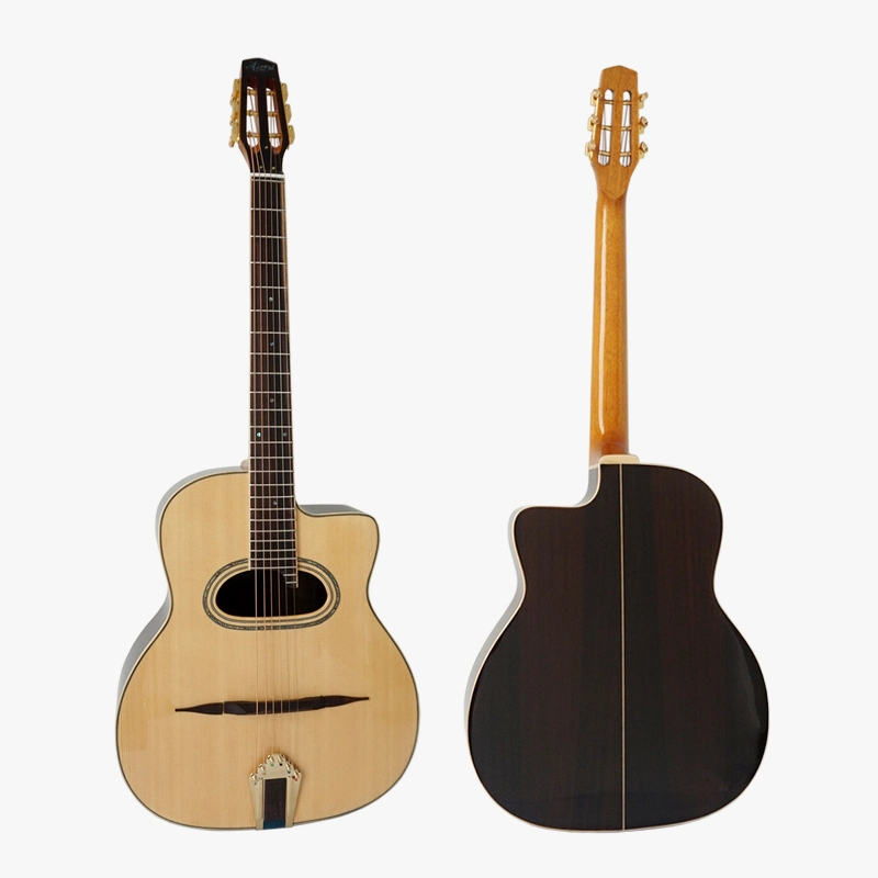 Mayorista/Proveedor personalizado Aiersi Marca de abeto Top Django Gypsy Jazz acústico Venta de guitarra