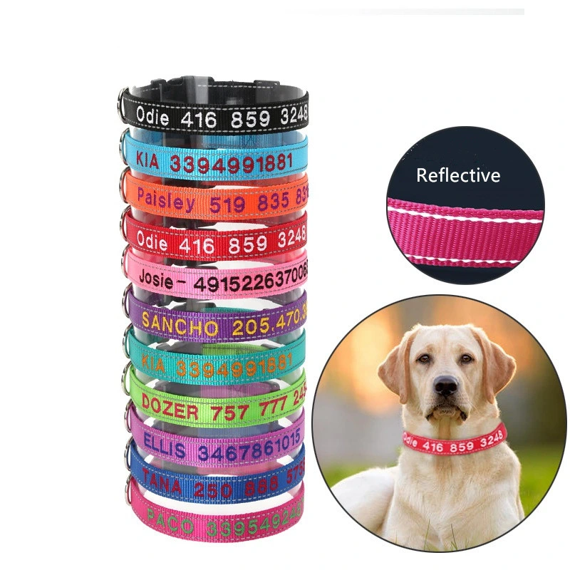 Big Dog Accesories Wholesale/Supplier Reflective Dog Collar Custom Luxury Nylon Glowing Puppy Collars for Small Midium Big Dogs