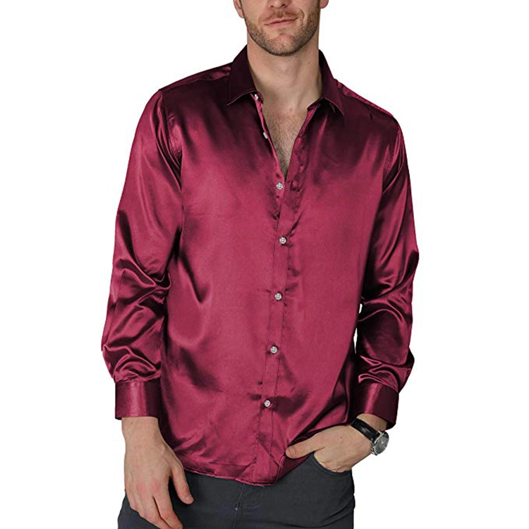 2023 New Design Plain Black 100% Silk Top Shirts Long Sleeve Button Down Custom Silk Shirts Men