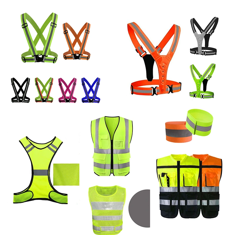 En ISO 20471 Worker Safety Clothes, Jacket, Wristbands, LED Running Cycling Safety Harness, High Visibility Reflective Vest for Outdoor, Hiking