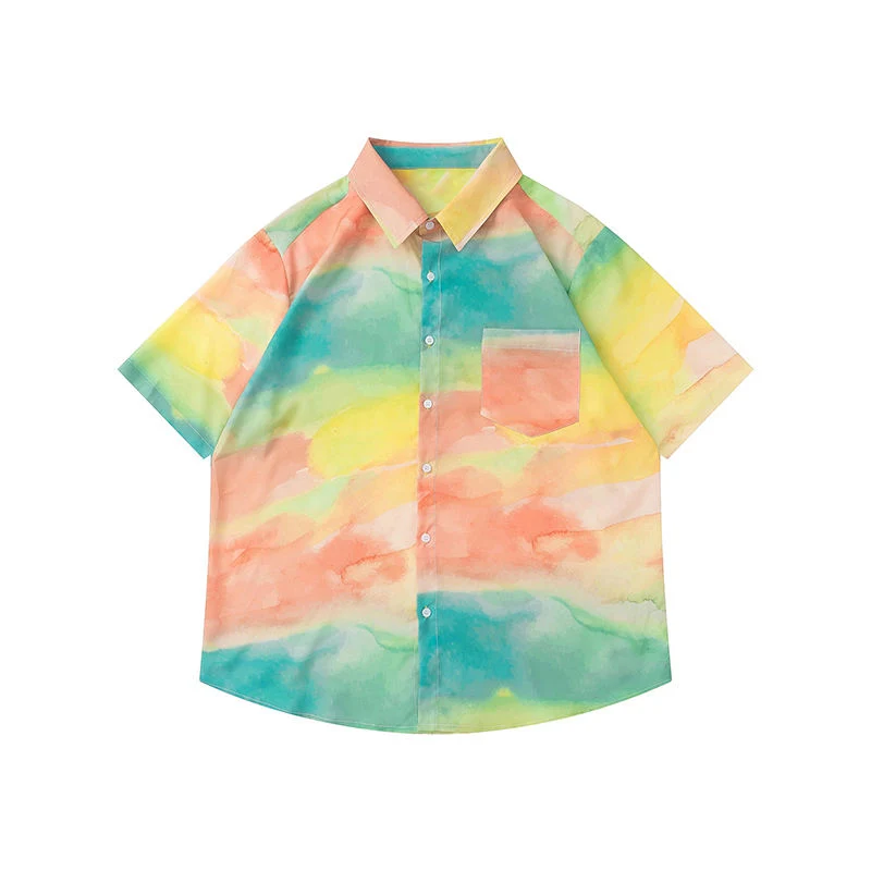 2024 Summer Custom Your Design Button up Men Quick Dry Ice Silk Shirts Latest Fashion Shirt Designs Men Tie Dye Shirt