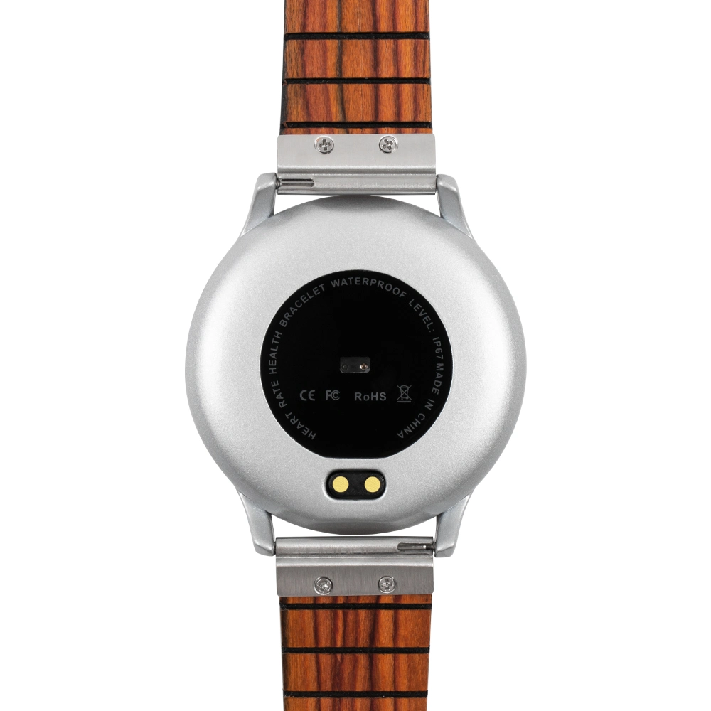 Zhongshi Nouveau Design Boîtier en Alliage Bracelet en Bois d'Olivier Smartwatch Prise en Charge Ios et Android Montres Intelligentes de Sport