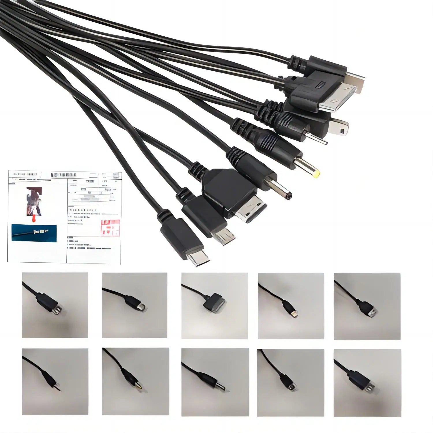 10 en 1 Universal Cable USB, Cable de carga múltiple compatible con varios teléfonos celulares Altavoz Auricular bluetooth Reproductor de MP3