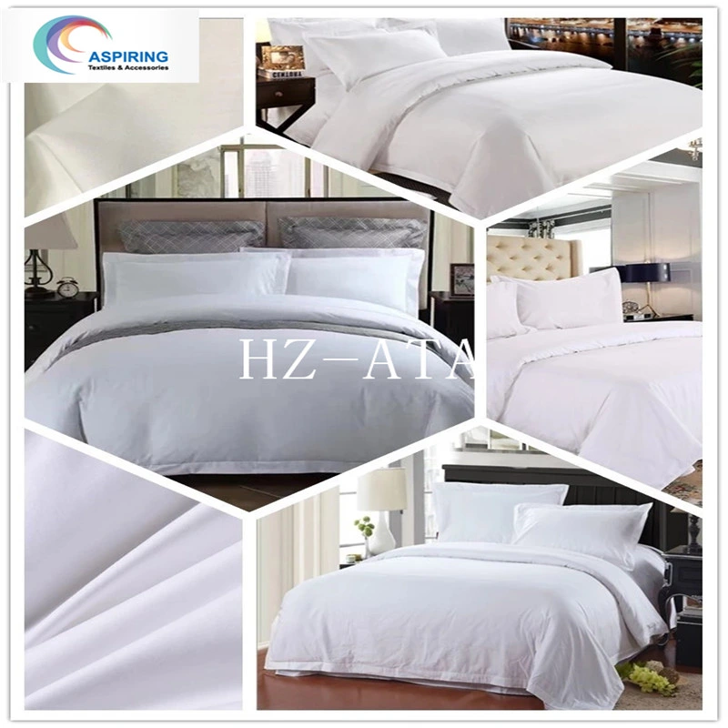 100% algodão Stripe 3cm Sateen Tecido branco para camas de hotel Lençol Definido